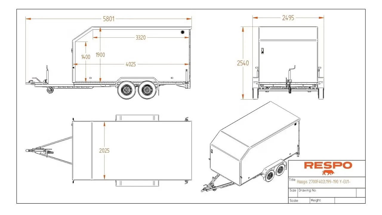 Respo RCR 4027-19 Kofferanhänger - 2700kg Tandem Blattfederung Sandwich LED M+S – Bild 2